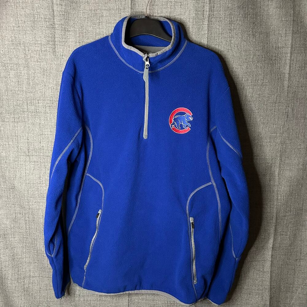 Antigua Shirt Men's Medium Blue Chicago Cubs MLB Logo 1/4 Zip Long Sleeve Fleece